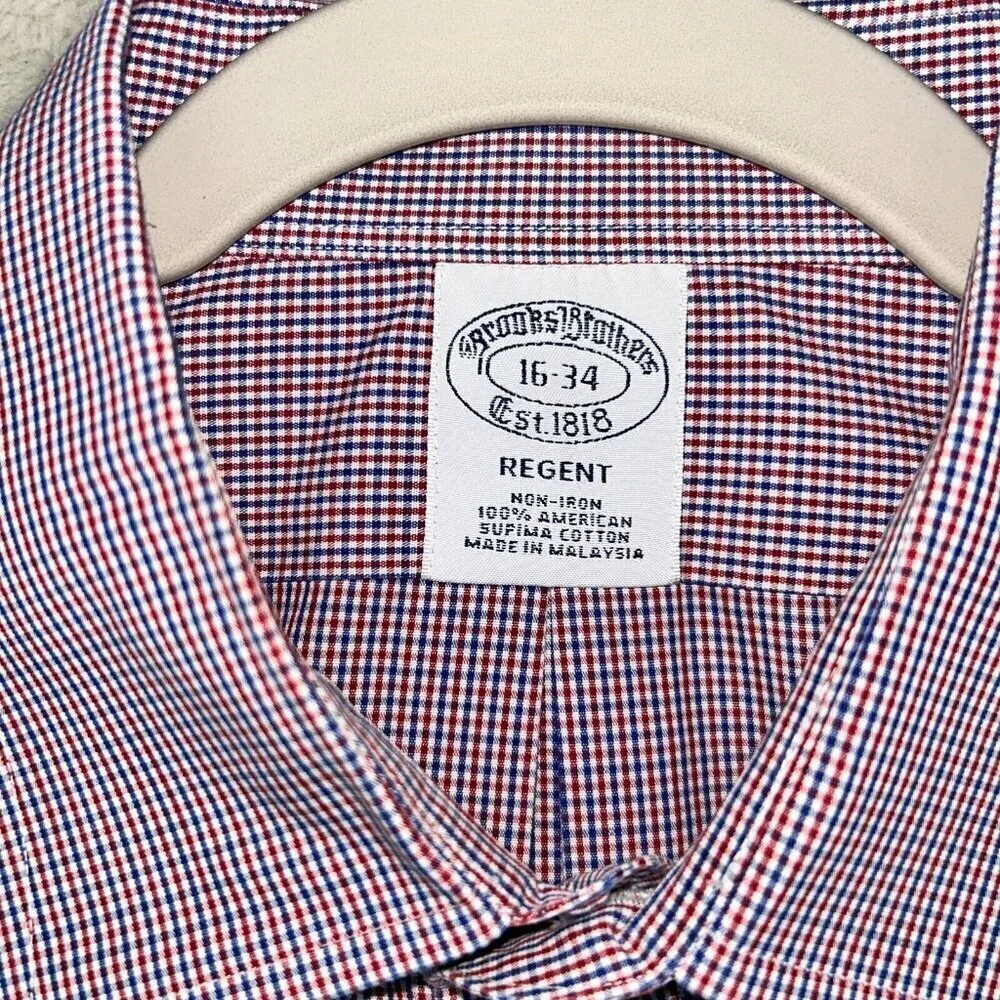 Brooks Brothers Regent Long Sleeve Button Up Dress Shirt Men 16/34 Red Plaid - Picture 5 of 8